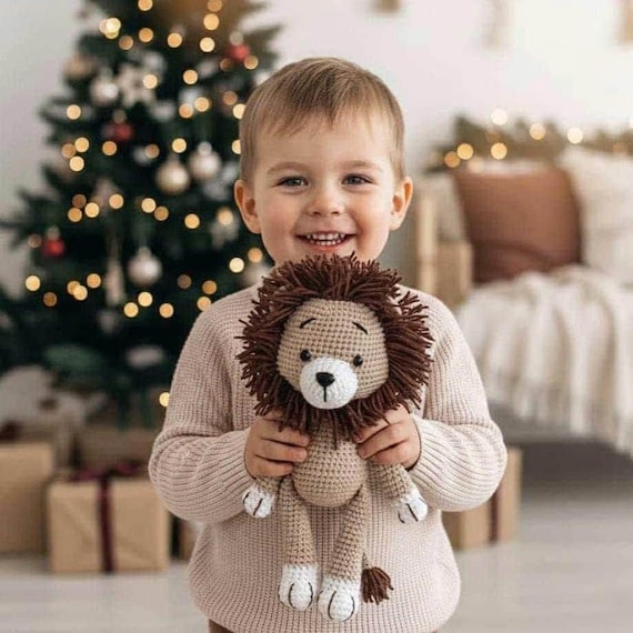 Crochet boho Lion latte mustard plush toy or safari nursery decor 25 cm / 10 inches Birthday gender neutral personalized gift