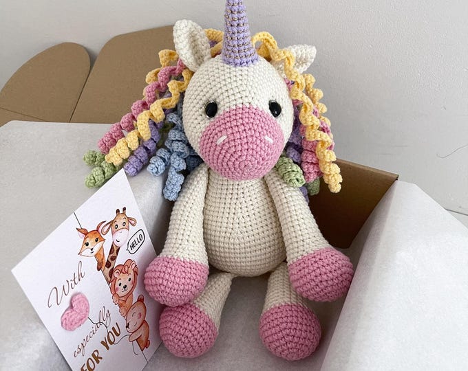 Magische gehäkelte Regenbogen Einhorn Puppe, Baby Mädchen Plüschtier, - Geburtstagsgeschenk für Mädchen, Kinderzimmer Dekor