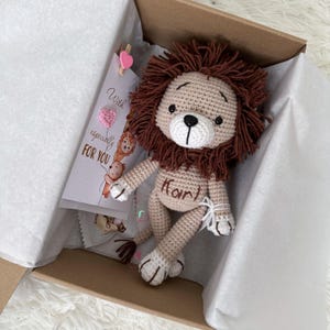 Crochet boho Lion latte mustard plush toy or safari nursery decor 25 cm / 10 inches Birthday gender neutral personalized gift image 7