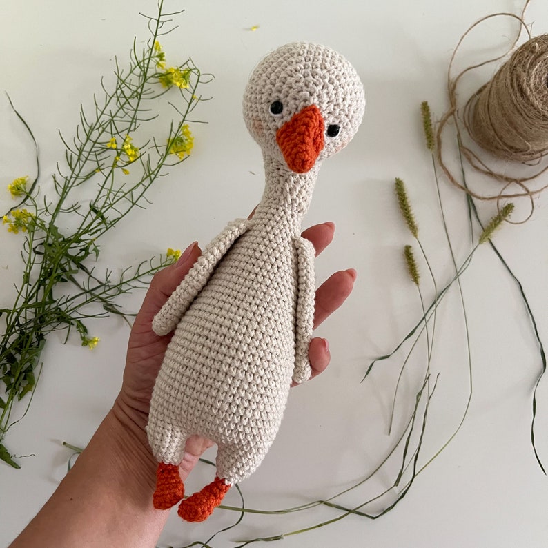 Cute Goose plush, Crochet Goose in a frog chick cap hat, Goose in overalls, Farmhouse decor, First birthday boy gift, Goose only
