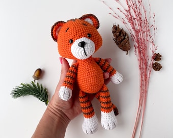 Crochet tiger for baby, Tiger plush doll, Orange safari amigurumi animal, Baby shower, 1st birthday gift for boy girl, nursery cotton decor