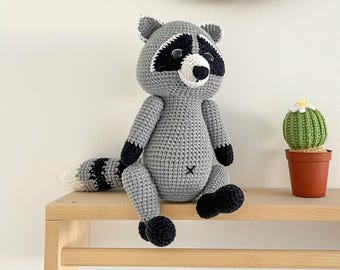 Raccoon crochet plush doll - Organic birthday baby gift, neutral  nursery decor