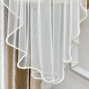 Ivory Pearl Veil,Veil Wedding,Bridal Beaded Veil,1Tier Fingertip Veil,Bride Short Veil,Black Cathedral Veil,Custom Veil,Soft Tulle Veil