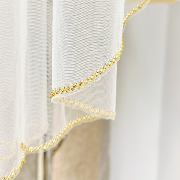 Beaded Wedding Veil,Gold Beads Edge Veil,Glitter Veil,Ivory Bridal Veil,1Tier Veil,Short Veil,Fingertip Veil,Chapel Veil,Long Veil