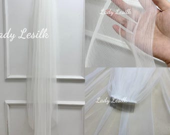 Pleated Ivory Bridal Veil,Pleated Veil,Ivory Accordion Veil,Wedding Veil,Cathedral Veil,Fingertip Veil,Modern Wedding Veil,Single Layer Veil