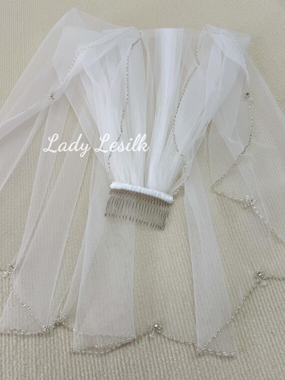 Velo Da Sposa Con Perline: Tulle Avorio, Due Strati, Perle E Paillettes - Italia - Foto 4