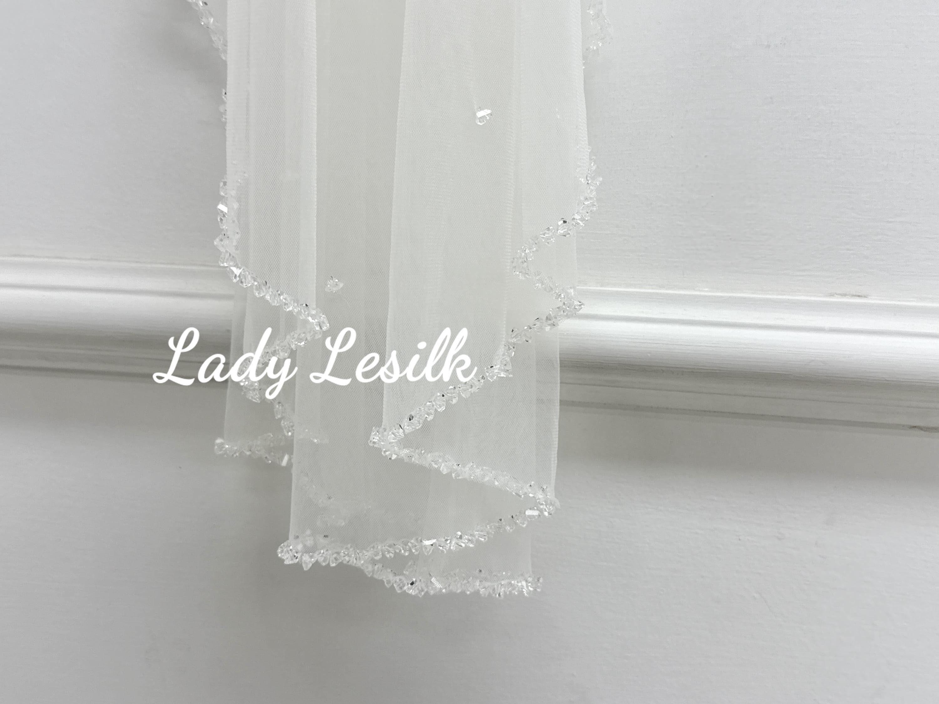 Crystal Beaded Veil,White Bridal Veil,Crystal Wedding Veil,Cathedral Veil,Ivory Wedding Veil,One Tier Veil,Veil With Comb,Delicate Edge Veil