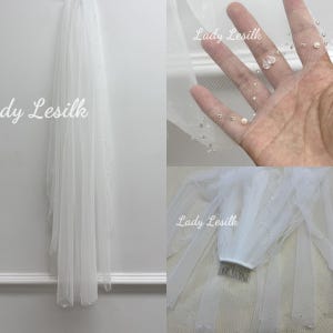 Beaded Bridal Veil,Crystal Beaded Veil,White Pearl Veil,Handmade Veil,Veil With Comb,Fingertip Veil,Elbow Veil,Ivory Veil,Single Layer Veil,