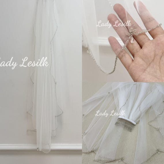 Velo Da Sposa Fatto A Mano Con Perline: Perle, Cristalli, Bordo - Foto 11