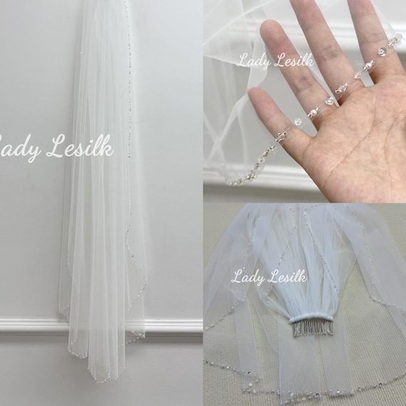 Pearl Crystal Beaded Bridal Veil,wedding Accessories,veil  display picture 3
