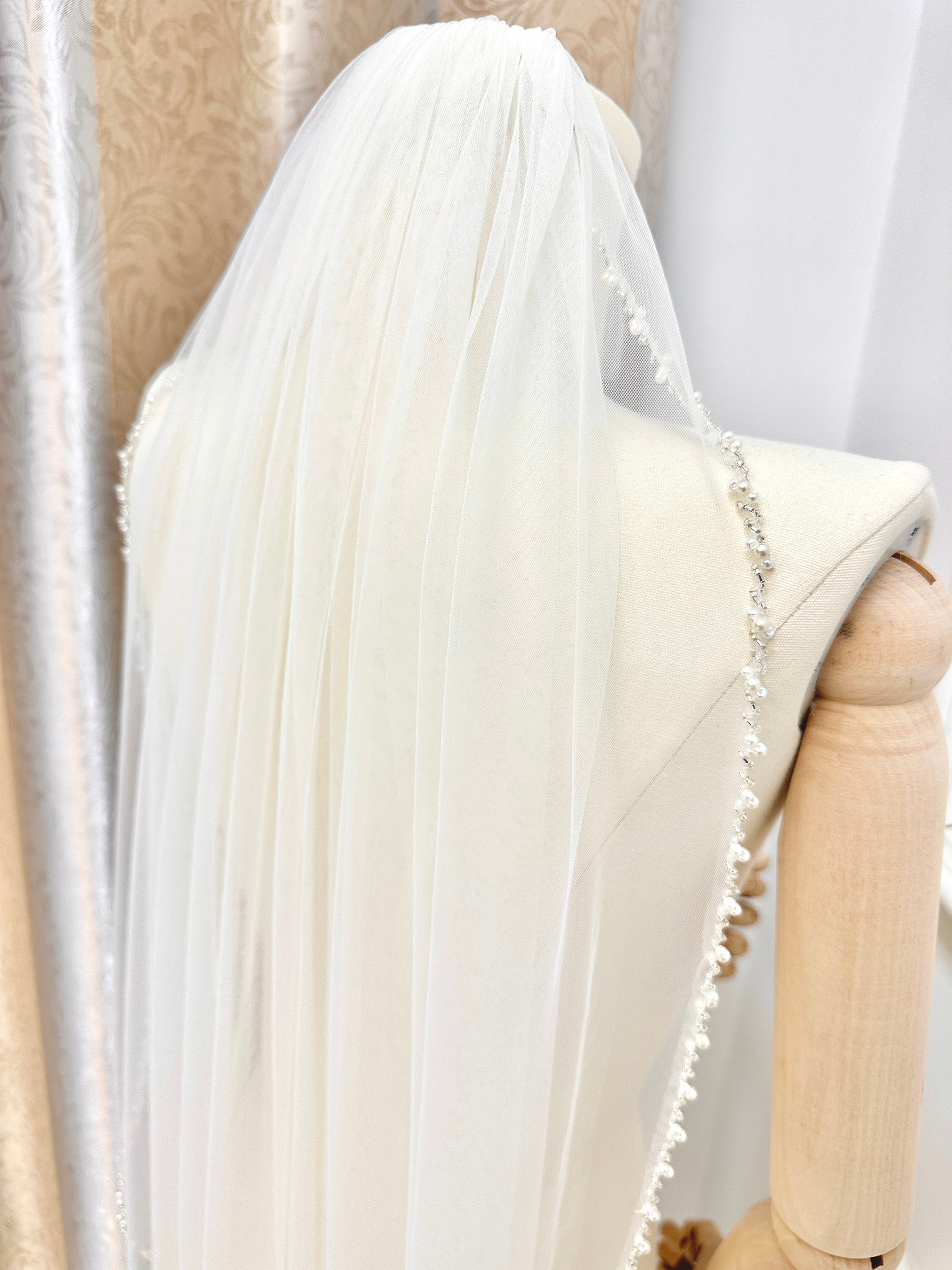 Hand Beaded Veilpearl Wedding Veil1tier Bridal Veilblack Etsy