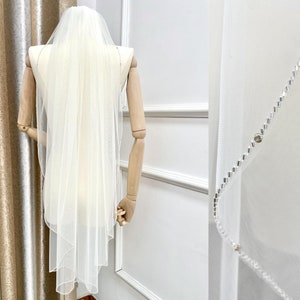 Rhinestones Beaded Wedding Veil,Silver Bead Bridal Veil,Glitter Unique Veil,1Tier Veil,Gift,Custom Veil,Fingertip Veil,White/Ivory Long Veil