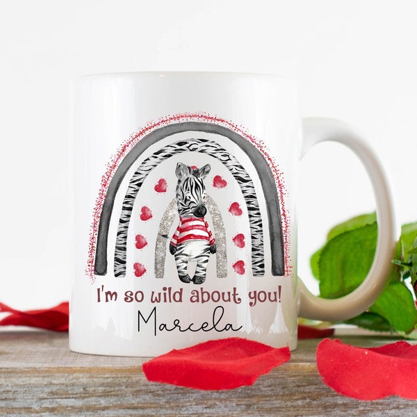 Personalised zebra mug - Valentine's Day mug - Rainbow mug - Couples gifts