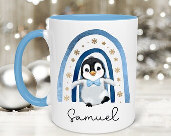 Personalised Christmas Penguin Mug, Kids Christmas Rainbow Mug, Hot chocolate Mug, Christmas Gifts, Home Decor