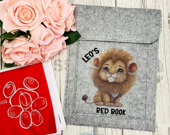 Personalised Baby Red Book Folder, Safari Lion Health Record Book Cover for Baby Girl or Baby Boy
