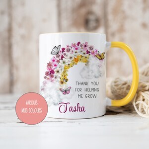 Personalised Thank you Mug, Floral Rainbow Mother&#39;s Day Gift, Gift for Teachers, Mug for Childminder, Childcare leaving gift