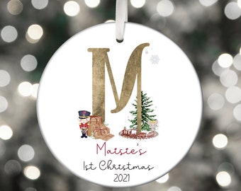 Personalised First Christmas Decoration, Xmas Decoration Bauble, 1st Christmas Tree Ornament, Initial Christmas Tree Decoration