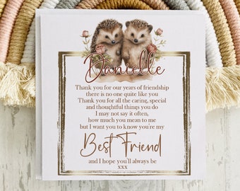Personalised Best Friend Card, Bestie Gift Card, Hedgehog Friends Card
