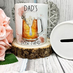 Personalised Beer Fund - Dad, Grandad, Uncle, Stepdad Ceramic Money Box - Gifts for him - Piggy bank - Coin Money pot - Editable text