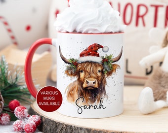 Highland Cow Personalised Christmas mug, Christmas Gift, Stocking filler, Christmas Eve Mug, Various Mugs