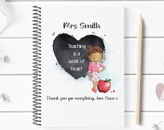 Teacher Gifts, Personalised teacher notebook, A5 notepad, Journal for teaching assistant, key worker, nursery, Editable text