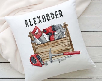Personalised Toolbox Cushion, Editable Text, Gift for Dad, Grandad, Stepdad
