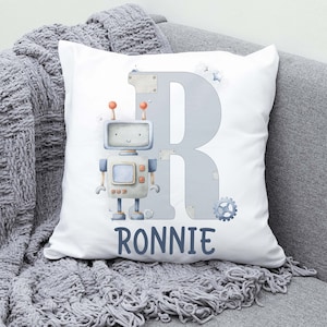 Personalised Retro Robot Cushion, Gifts for Kids, Robot Pillow, Alphabet Pillow, Kids Bedroom Cushion