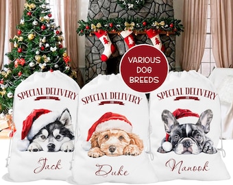 Personalised Christmas Dog sack, Personalised Christmas Pet Sack, Dog Santa Sack, Christmas Gift Bag for Dogs (various breeds)