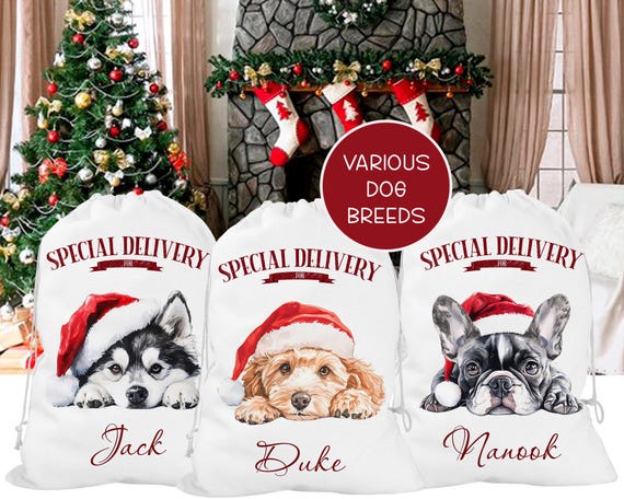 Personalised Christmas Dog sack, Personalised Christmas Pet Sack, Dog Santa Sack, Christmas Gift Bag for Dogs (various breeds)
