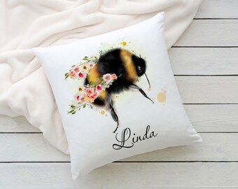 Bee cushion, Personalised Bumble bee pillow, Bee kind, Positivity gift, Motivational gift, Editable text