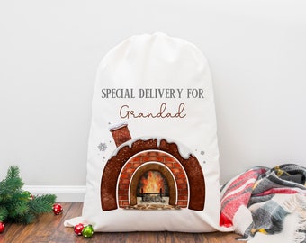 Large Christmas Santa sack, Personalised Fireplace Rainbow gift sack, Christmas gift bag, Father Christmas