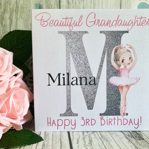 Personalised Ballerina Birthday Card, Editable text, Dancer alphabet girl blond or ginger
