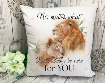 Personalised lion cushion with editable text, Father's Day, Couples gifts, anniversary gifts, wedding, positive quote pillow