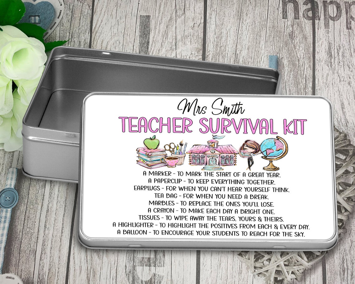 Teacher survival kit Large rectangle tin with school Etsy