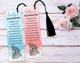 Personalised Princess Bookmark, Castle Bookmark,  Birthday Gift, Christmas Stocking Filler, Bookmark with Tassel, Bookmark for kids