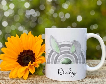 Personalised Easter Bunny Mug, Happy Easter Green Rainbow cup, Gifts for Kids or Adults