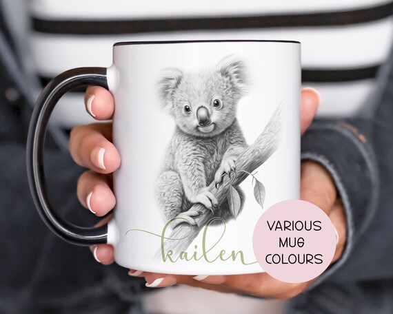 Personalised Koala Mug Gift, Koala Bear Cup for Him Or Her, Stocking filler, Various mug and font colours
