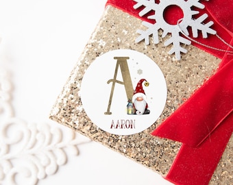Personalised Christmas Stickers, 24 Christmas Gift Labels, Various Gonk Initial Stickers for Presents