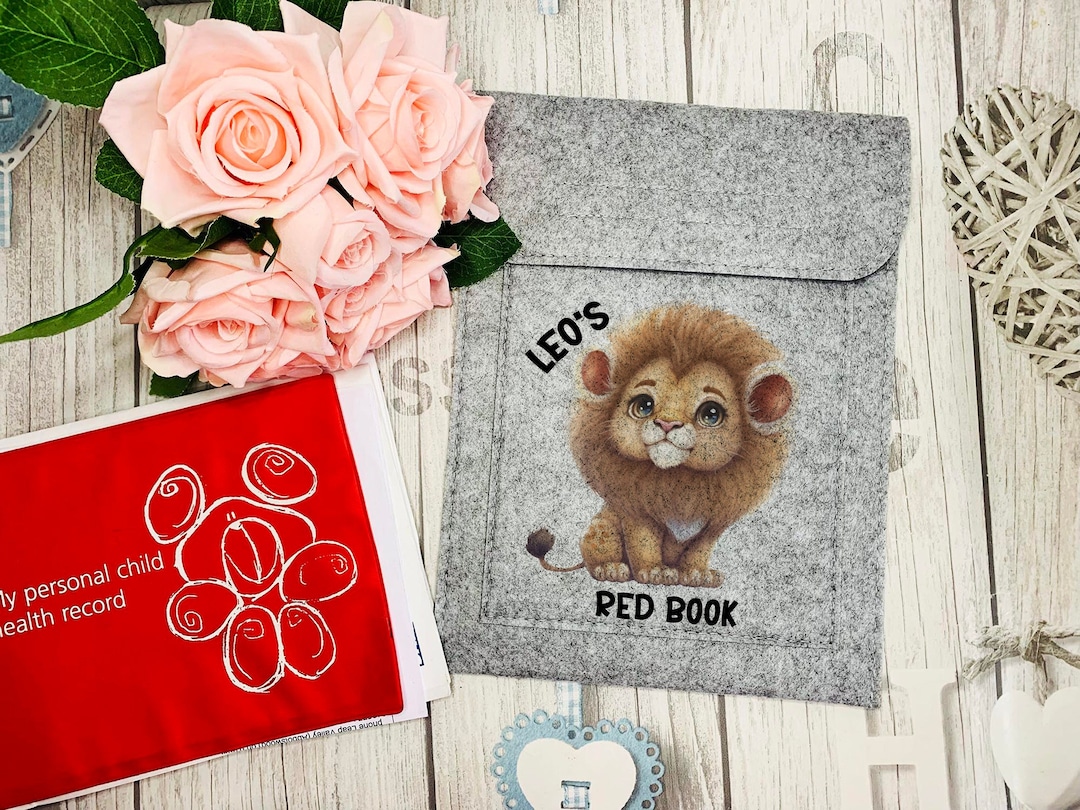 Personalised Baby Red Book Folder, Safari Lion Health Record Book Cover