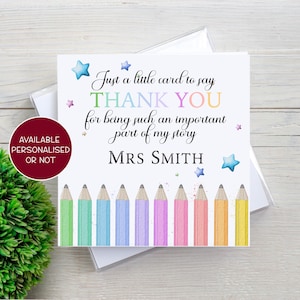 Carte de remerciement pour professeur, petite carte pour dire merci, crayons arc-en-ciel, carte de fin d'année
