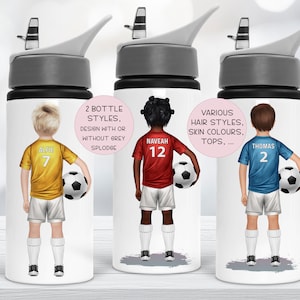 Personalised Football Bottle, Soccer Bottle, Aluminium Straw Drink Bottle, Football Player Water Bottle, Gift for Kids, Stocking Filler