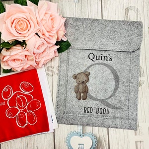 Personalised Baby Red Book Folder, Teddy Bear Health Record Book Cover