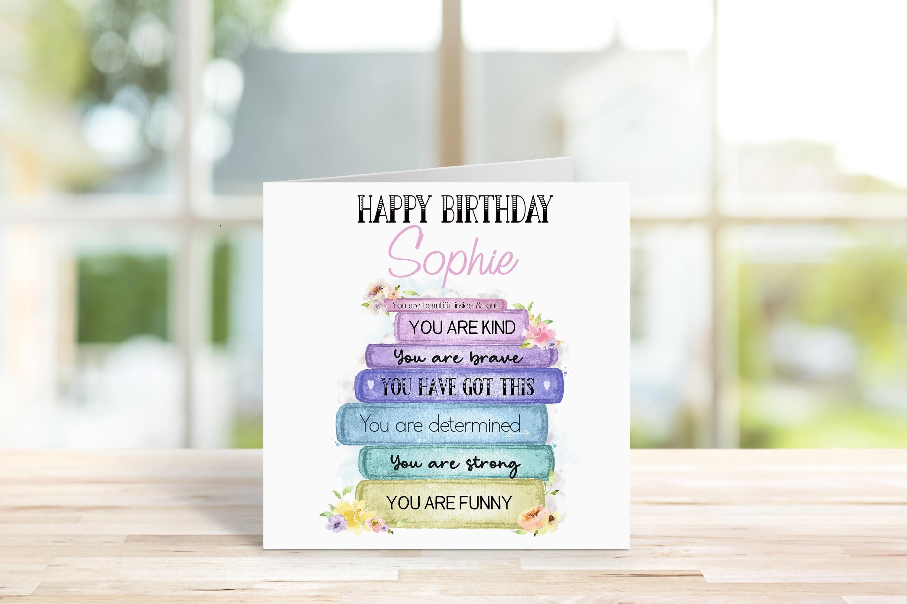 Personalised Birthday Card, Card for Her, Book Stack Card for Friends