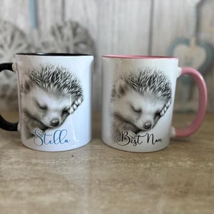 Personalised Hedgehog Mug Gift, Sleeping Hedgehog Cup for Him Or Her, Stocking filler, Various mug and font colours image 4