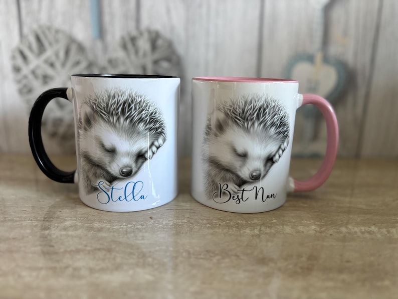 Personalised Hedgehog Mug Gift, Sleeping Hedgehog Cup for Him Or Her, Stocking filler, Various mug and font colours image 4