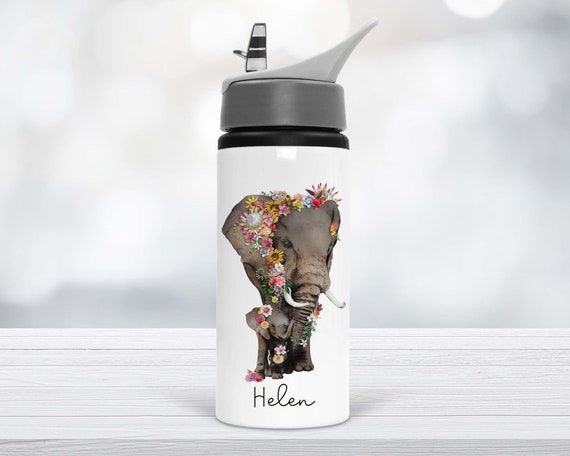 Personalised Elephant Water Bottle, Safari Drinks Bottle, Kids