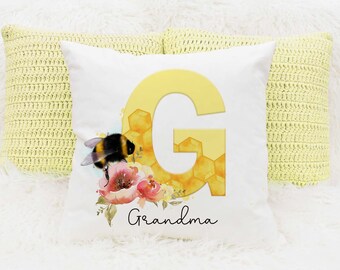 Personalised Bee Initial Pillow: Bumble Bee Alphabet Cushion