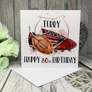 Personalised rugby birthday card, Father’s Day card, Red theme Rugby Dad, Grandad, Uncle, Son, Editable text