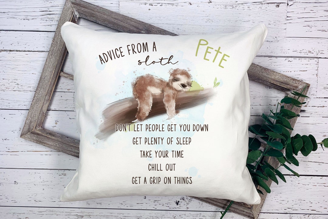Personalised Cute Sloth Boy Cushion With Fully Editable Text