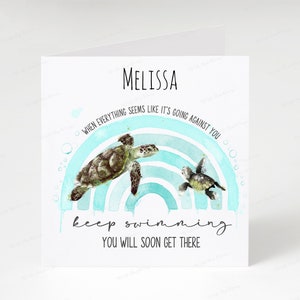 Personalised turtle card, Motivational positivity card, Editable text